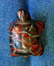 Elegant Vintage Carved Mahogany Obsidian Turtle Brooch 1 1/2&quot; - £15.88 GBP