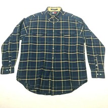 Vintage Tommy Hilfiger Camicia Button Down Uomo L Blu Plaid Marrone Logo... - $18.50
