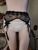 Vicky and Jasmine Black lace Garter Belt Pull on 4 perm garters One Size... - $12.86