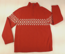 Gap Red Mock Neck 1/4 Zip 100% Lambs Wool Pullover Sweater Ski Pattern Mens Lrg - £43.85 GBP
