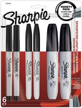 Sharpie Permanent Markers, Fine, Ultra-Fine &amp; Chisel-Point Markers, Black, 6 Ct - £10.63 GBP