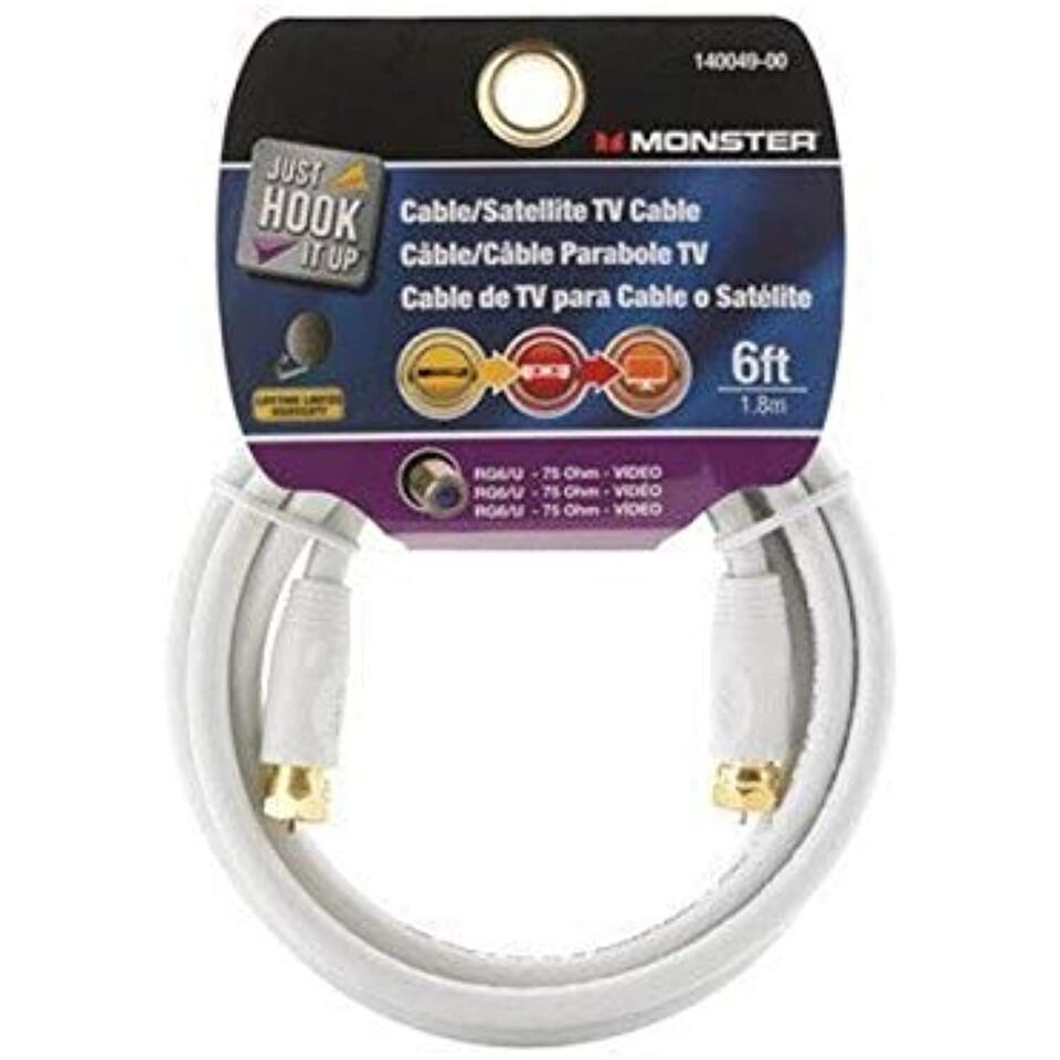 Monster Cable Video Coaxial Cable Digital 75 Ohm 6 &#39; Carded - $18.55
