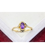 Purple Gemstone yellow gold ring, Simple Elegant Amethyst Engagement Ring, - £28.68 GBP
