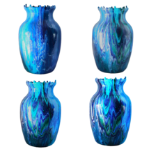 Handpainted Vase, blue turquoise green black on glass, acrylic art pour - £11.99 GBP