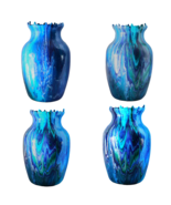 Handpainted Vase, blue turquoise green black on glass, acrylic art pour - £11.76 GBP