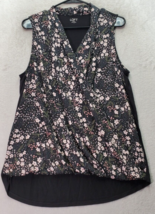 Loft Outlet Blouse Top Women&#39;s Large Black Floral Rayon Sleeveless Wrap V Neck - £18.08 GBP