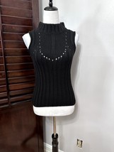 Nicole Miller Womens Sweater Black 100% Wool Sleeveless High Neck Ribbed M - £16.97 GBP