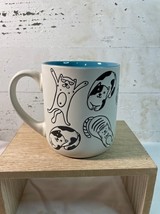 Whimsical Cats in Hats Clothes Ceramic Coffee Mug White Black Turquoise ... - £9.21 GBP