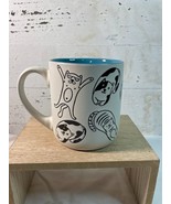 Whimsical Cats in Hats Clothes Ceramic Coffee Mug White Black Turquoise ... - £9.23 GBP