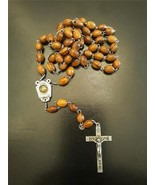 Antique LOURDES Wood Bead Rosary w/ Aqua JORDANIS Water Relic Brass Cent... - £16.93 GBP