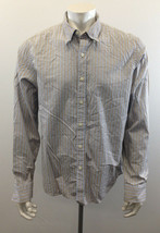 Club Monaco Men&#39;s Gold /Blue Striped Extra Large Long Sleeve Cotton Casual Shirt - £9.63 GBP