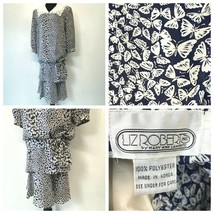 Vintage 80s Dress size M Liz Roberts Butterfly Print Drop Waist Cottagecore DS7 - £15.83 GBP