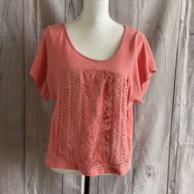 Element Cropped Top, Small, Short Sleeve, Salmon, Cotton Blend, Crochet - £14.38 GBP