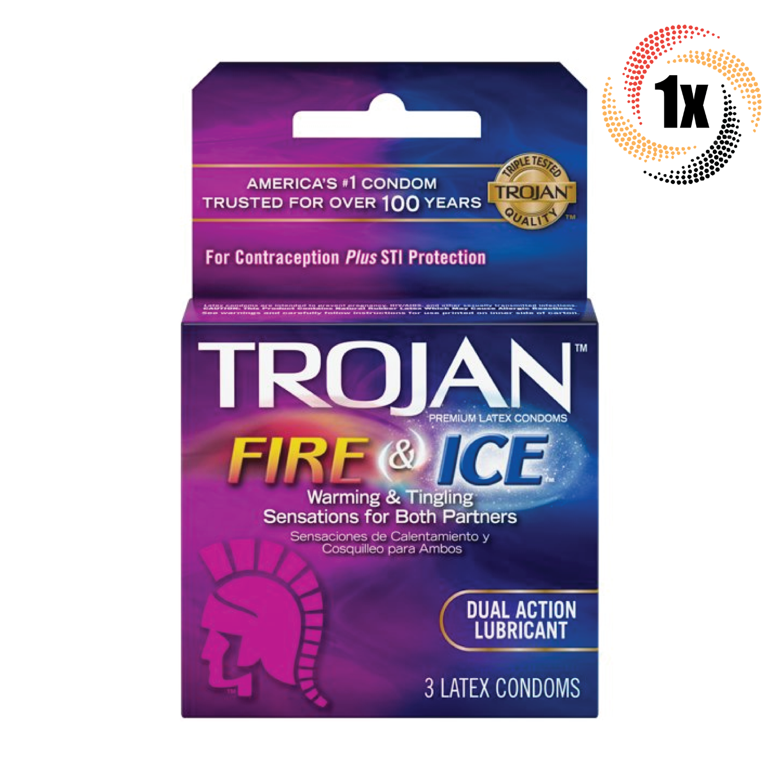 Primary image for 1x Pack Trojan Fire & Ice Dual Action Lubricated Latex Condoms ( 3 Per Pack )