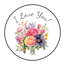 30 I Love You Stickers Envelope Seals Labels 1.5&quot; Round Floral Flowers Bouquet - £6.01 GBP