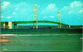 Mackinac Bridge Mackinac Island Michigan MI 1958 Chrome Postcard A4 - £3.07 GBP