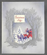 VINTAGE 1940s WWII ERA Christmas Greeting Card Die Cut SNOW HORSE CARRIA... - $14.84