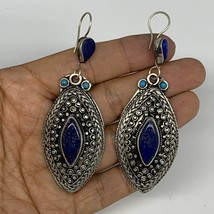 1pc, 3.2&quot;x1.1&quot; Turkmen Earring Tribal Jewelry Lapis Lazuli Marquise Boho, B14253 - £9.58 GBP