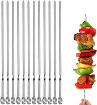 12PCS Kabob Skewers Flat Metal BBQ Barbecue Skewer 14" Long Stainless St... - $9.86