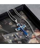 Men&#39;s Religious Cross Pendant on 18&quot; Ball Chain Symbol Of Strength &amp; Faith - £17.82 GBP