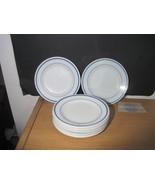 Lot of 6 Pyrex &amp; Anchor Hocking Milk Glass Dinner Plates Blue Trim 9 &quot; V... - £46.61 GBP
