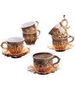 Turkish Greek Arabic Espresso Cups Set of 6 Porcelain Marble Gold Design - $76.01 CAD