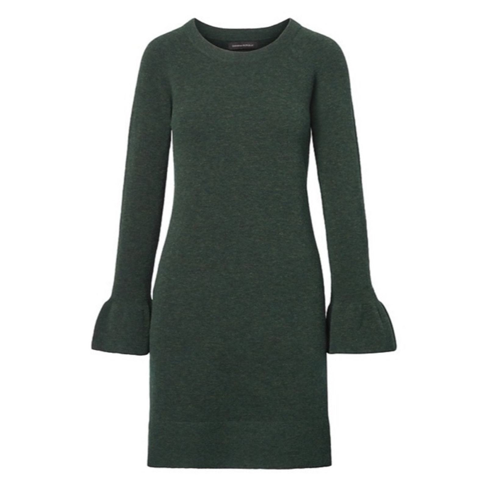 BANANA REPUBLIC Forest Green Wool Blend Bell Cuff Sweater Dress Size Medium - $33.87