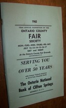 1965 ONTARIO COUNTY FAIR ANNUAL EXPOSITION PROGRAM EXPO CANANDAIGUA NY - $9.89
