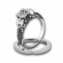 2.4ct Skull White Round Diamond Engagement Gothic Bridal Ring Set 14K White Gold - £198.00 GBP