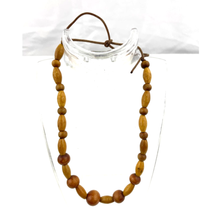 VTG Wood Bead Necklace Brown Handmade 13&quot; Long - £10.44 GBP