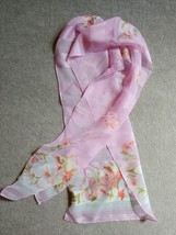 Vintage Striped Sheer Scarf Pink Floral 60 x 11.5&quot; Neck Head Business La... - £17.37 GBP