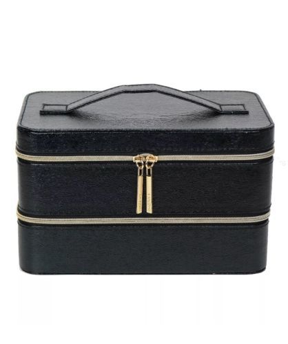 Lancome Two Layers Synthetic Leather Train Case Box Organizer, Black, NEW! - $21.41