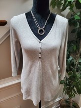 Old Navy Women&#39;s Solid Gray Cotton V-Neck Long Sleeve Slim Fit Shirt Size Large - £18.09 GBP