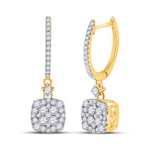 14kt Yellow Gold Womens Round Diamond Square Dangle Earrings 1 Cttw - £1,185.44 GBP