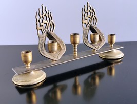 Judaica Old Vintage Lamp Jewish Shabbat  5 Arms Menorah Brass Bronze Jerusalem - £29.60 GBP