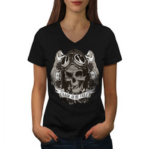 Wellcoda Born To Skull Free Biker Womens V-Neck T-shirt,  Graphic Design... - $20.05