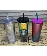 3 Starbucks Tumbler Cup Lot Acrylic Metal Shimmer Ombre Glitter Holograp... - €25,85 EUR