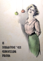 Halloween Postcard May L. Farini Hand Colored Tinted Women Apples Hanging 1912 - £264.49 GBP