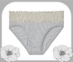 M GRAY w Wide Stretch Lace Waist Cotton Victorias Secret HighLeg Brief Pantie - £8.69 GBP