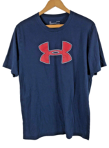 Under Armour T Shirt Large Loose Mens Dark Navy Blue Red Logo Heatgear - $23.19