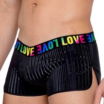 LOVE Print Runner Shorts Rainbow Pride Elastic Waist Side Leg Split Striped 6152 - £28.43 GBP