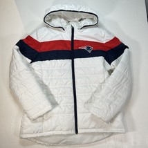 New England Patriots Puffer Jacket Hood G-III NFL White Womens XL Spellout Coat - £31.27 GBP