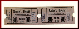 2-.90 Cent Marlow&#39;s Theatre Tickets, Murphysboro, Illinois/IL, 1950&#39;s? - $2.95