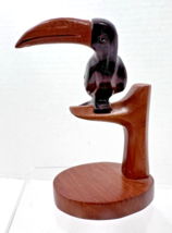 Vintage Hand Carved Toucan Bird on Tree Branch 2 Tone Wood 5" tall - $24.26