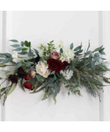Blush Pink &amp; Burgundy Rose flowers with Eucalyptus Swag for Front Door/W... - $106.32 CAD