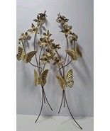 Vtg Homco Set Pair Butterfly Swag Spray Gold Tone 25” Flowers Metal MCM ... - $19.75