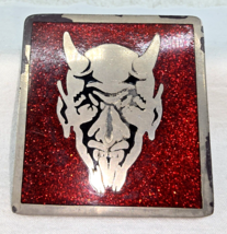 Belt Buckle Devil Demon Satan Face Enamelled Red Glitter Silver Black PS... - £46.30 GBP