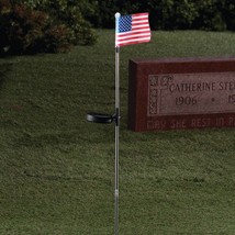 Solar Powered Lighted American Flag Cemetery Memorial Garden Stake 34.5&quot;... - $19.98