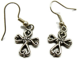 Celtic Cross Silver Tone Vertical Drop Dangle Hook Earrings Womans - £13.48 GBP