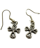 Celtic Cross Silver Tone Vertical Drop Dangle Hook Earrings Womans - $17.22